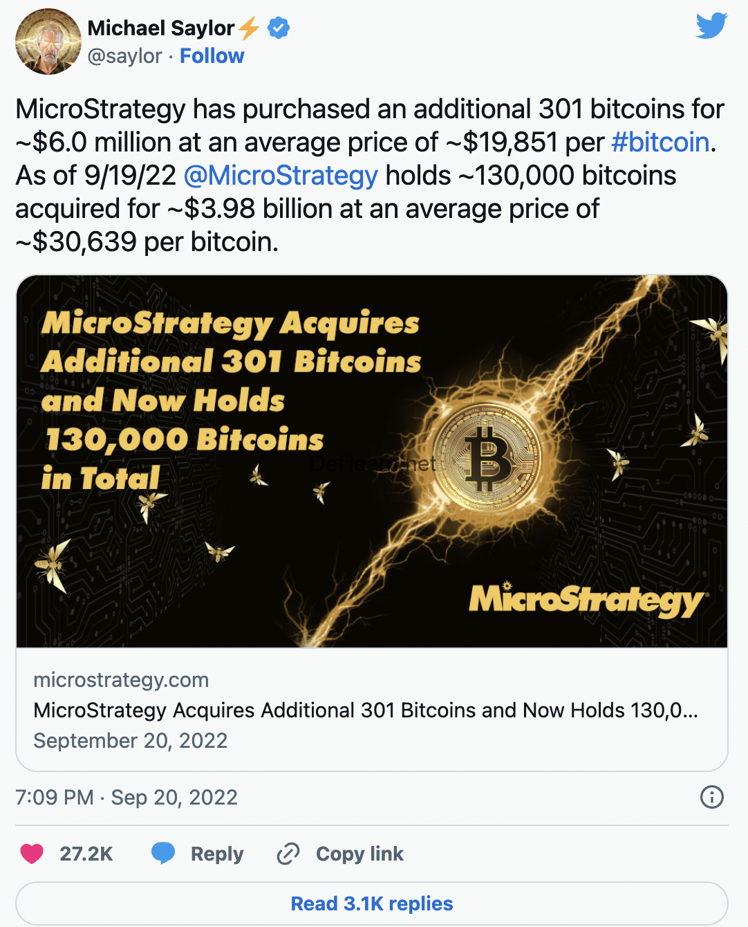 Giá mua Bitcoin trung bình của quỹ MicroStrategy